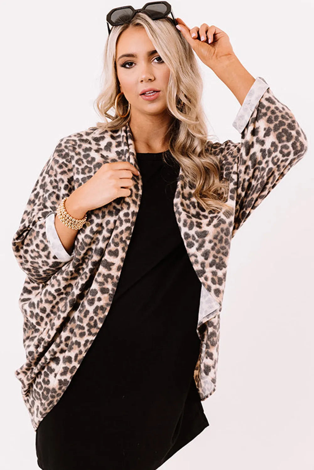 Khaki Leopard Print Batwing Sleeve Loose Tunic Cardigan - Chic Meadow Boutique 