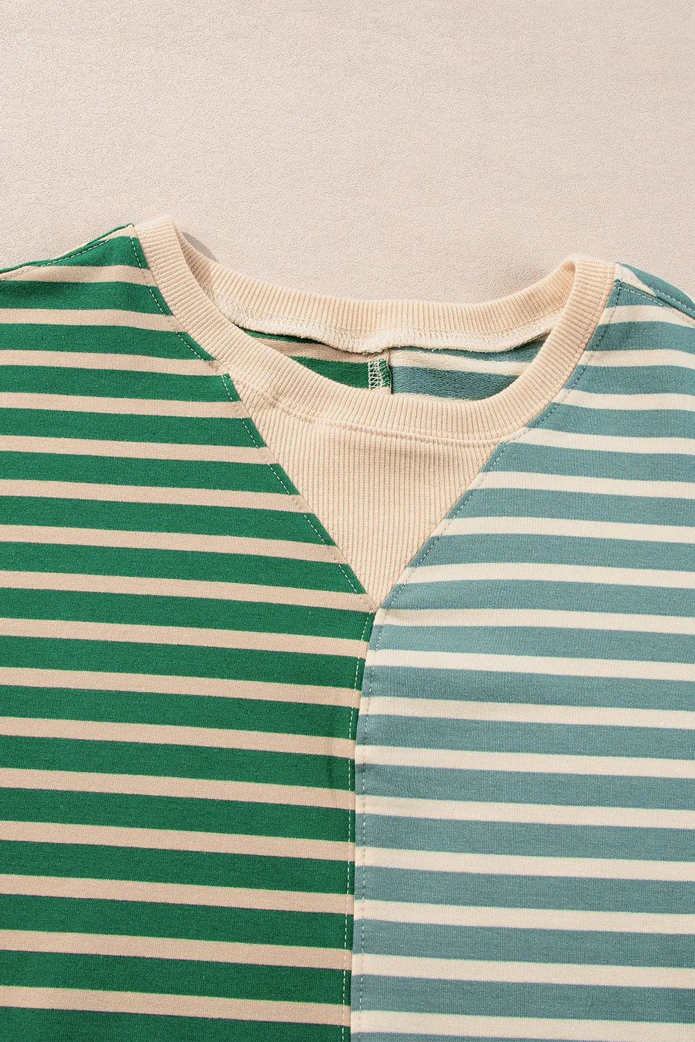 Green Stripe Casual Stripe Colorblock Drop Shoulder Oversize Sweatshirt - Chic Meadow Boutique 