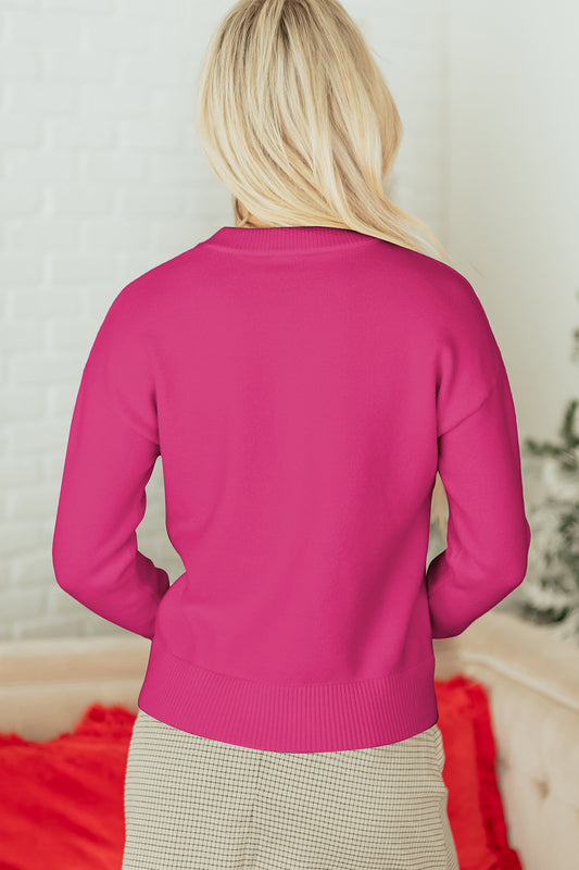 Rose Red Sequined Bow Graphic Christmas Holiday Sweater