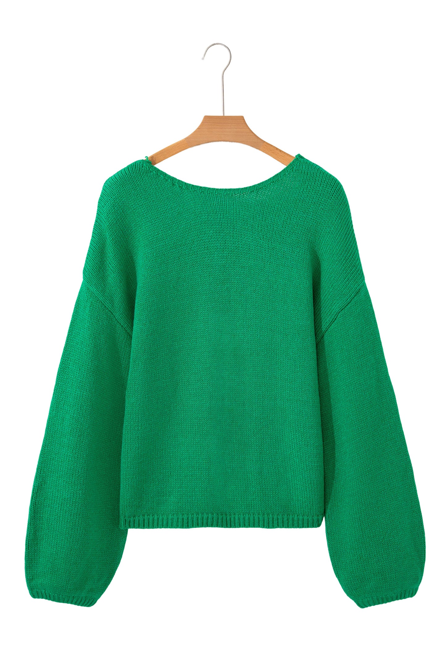 Bright Green Festive Bow Backless Bubble Sleeve Sweater