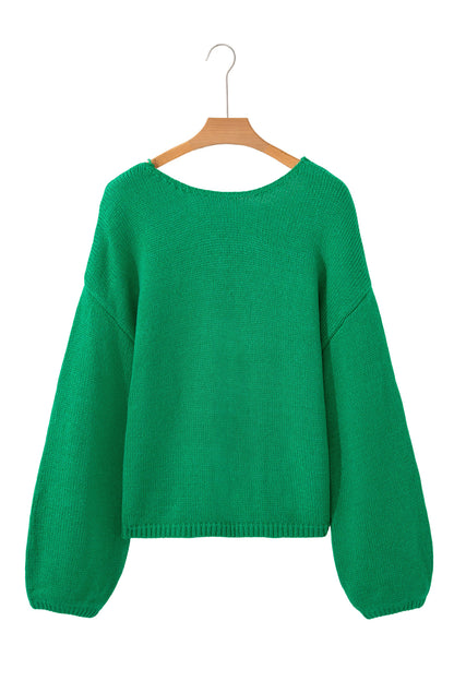 Bright Green Festive Bow Backless Bubble Sleeve Sweater