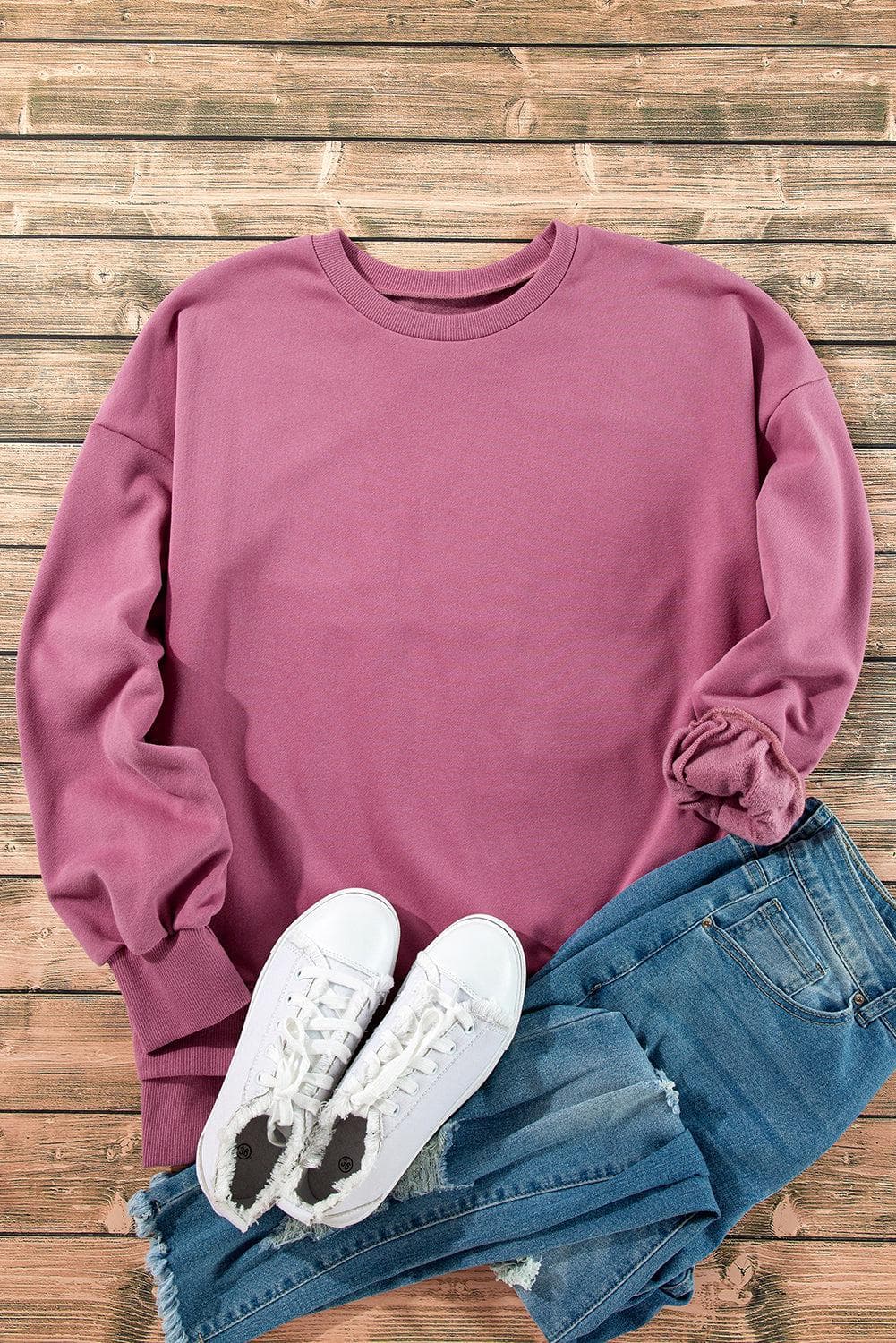 Tops/Sweatshirts & Hoodies Valerian Solid Fleece Lined Drop Shoulder High Low Sweatshirt