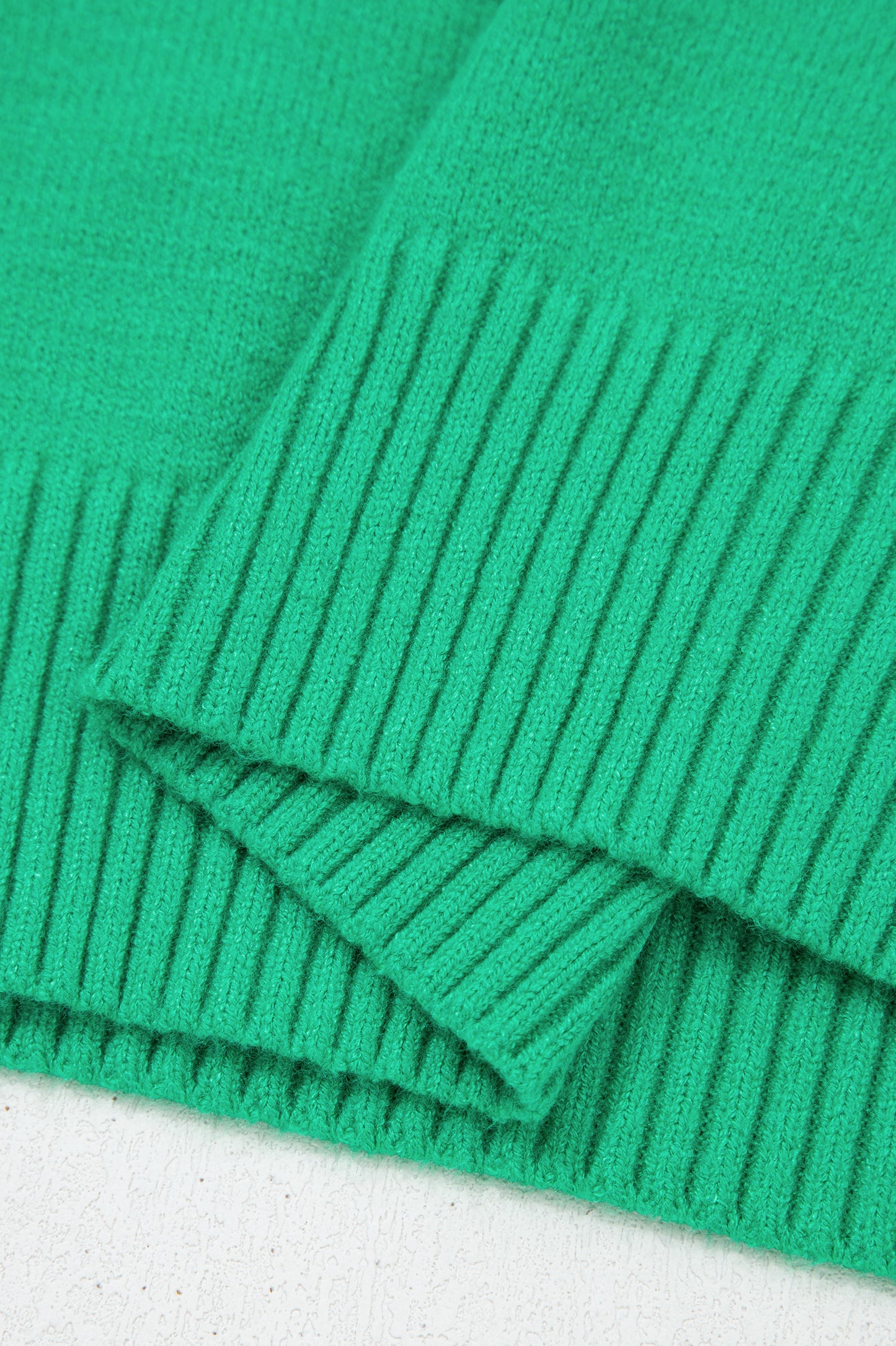 Bright Green Solid Color Ribbed Trim Round Neck Ruffle Short Sleeve Sweater