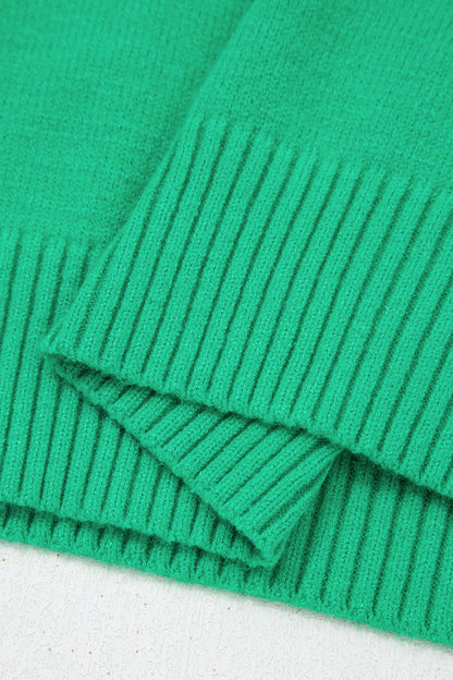 Bright Green Solid Color Ribbed Trim Round Neck Ruffle Short Sleeve Sweater