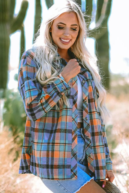 Tops/Blouses & Shirts Orange Plaid Print Loose Vintage Shirt