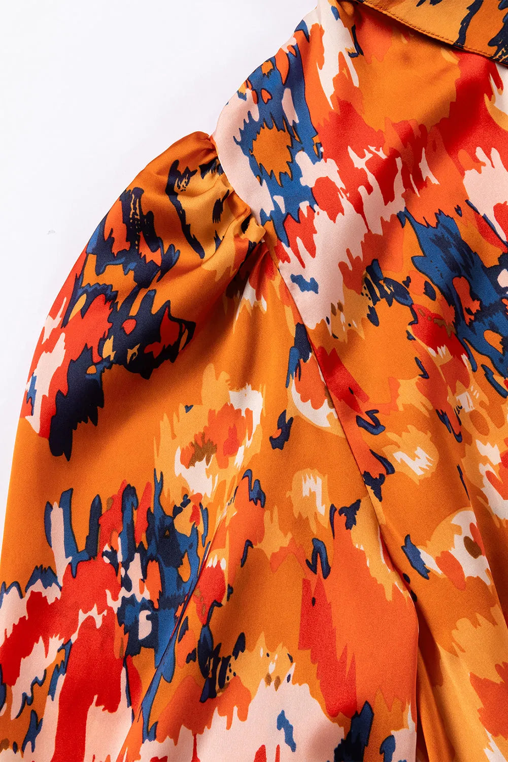 Orange Abstract Print Pleated Half Sleeve Buttoned Maxi Dress - Chic Meadow Boutique 