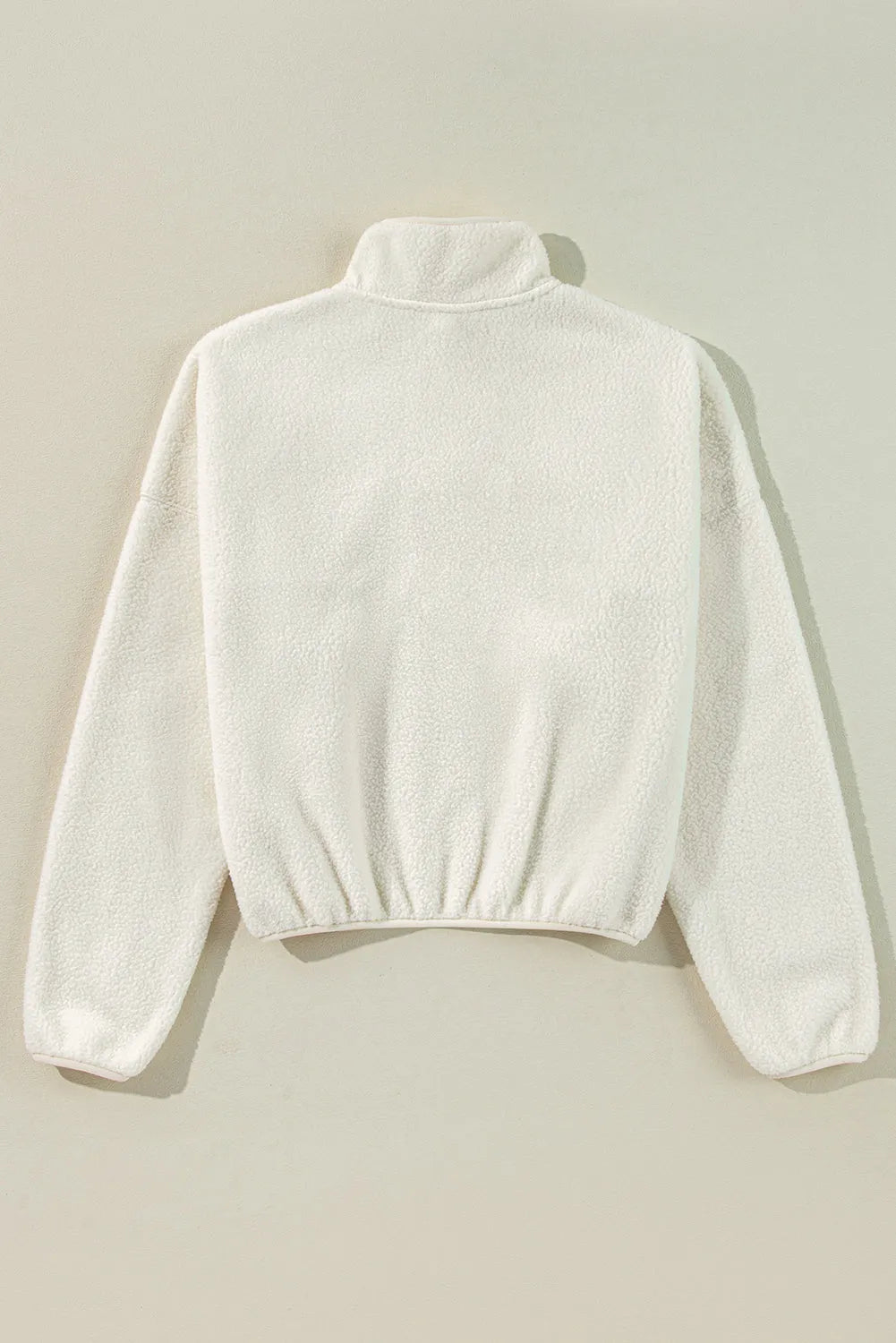 White Fleece Placket Turn-down Collar Drop Shoulder Sweatshirt - Chic Meadow Boutique 