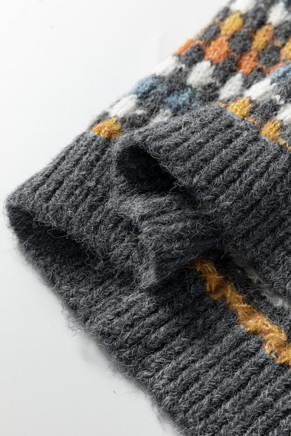 Gray Dotty Pattern Knit Button Front V Neck Sweater Cardigan