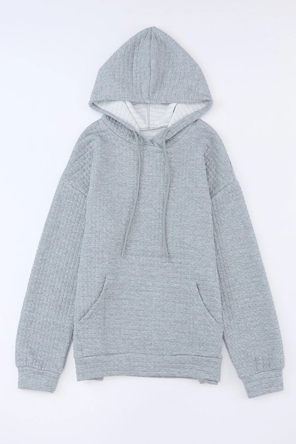 Tops/Sweatshirts & Hoodies Gray Quilted Kangaroo Pocket Drawstring Hoodie