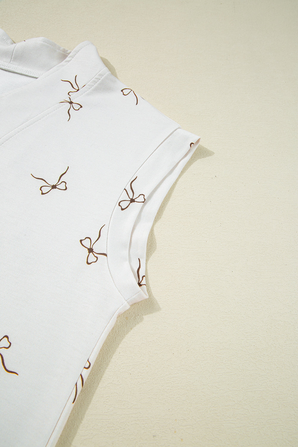 Beige Bow Print Half Zip Tank and Shorts 2pcs Set