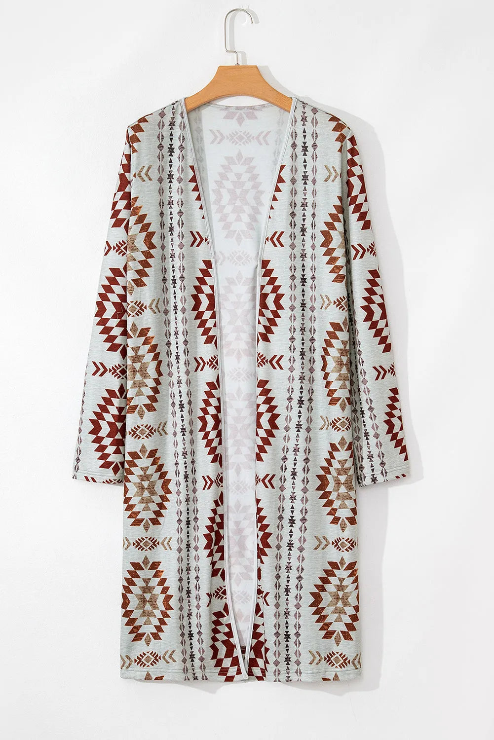 Brown Western Aztec Printed Open Front Long Cardigan - Chic Meadow Boutique 