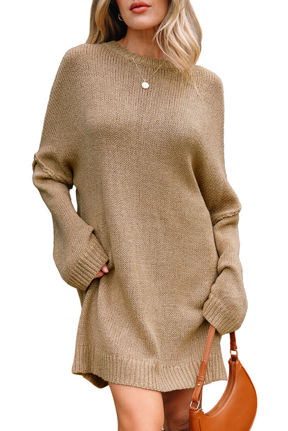 Pale Khaki Oversize Drop Shoulder Slouchy Sweater Dress