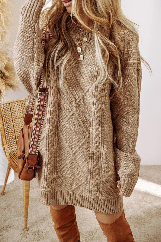 Sweaters & Cardigans/Sweater Dresses Parchment / S / 100%Polyester Parchment Cable Knit Drop Shoulder Loose Fit Sweater Dress