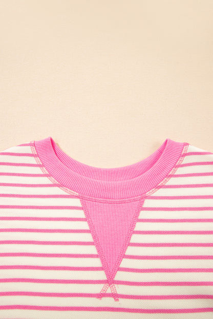 Sachet Pink Contrast Detail Striped Ruffle Short Sleeve Top