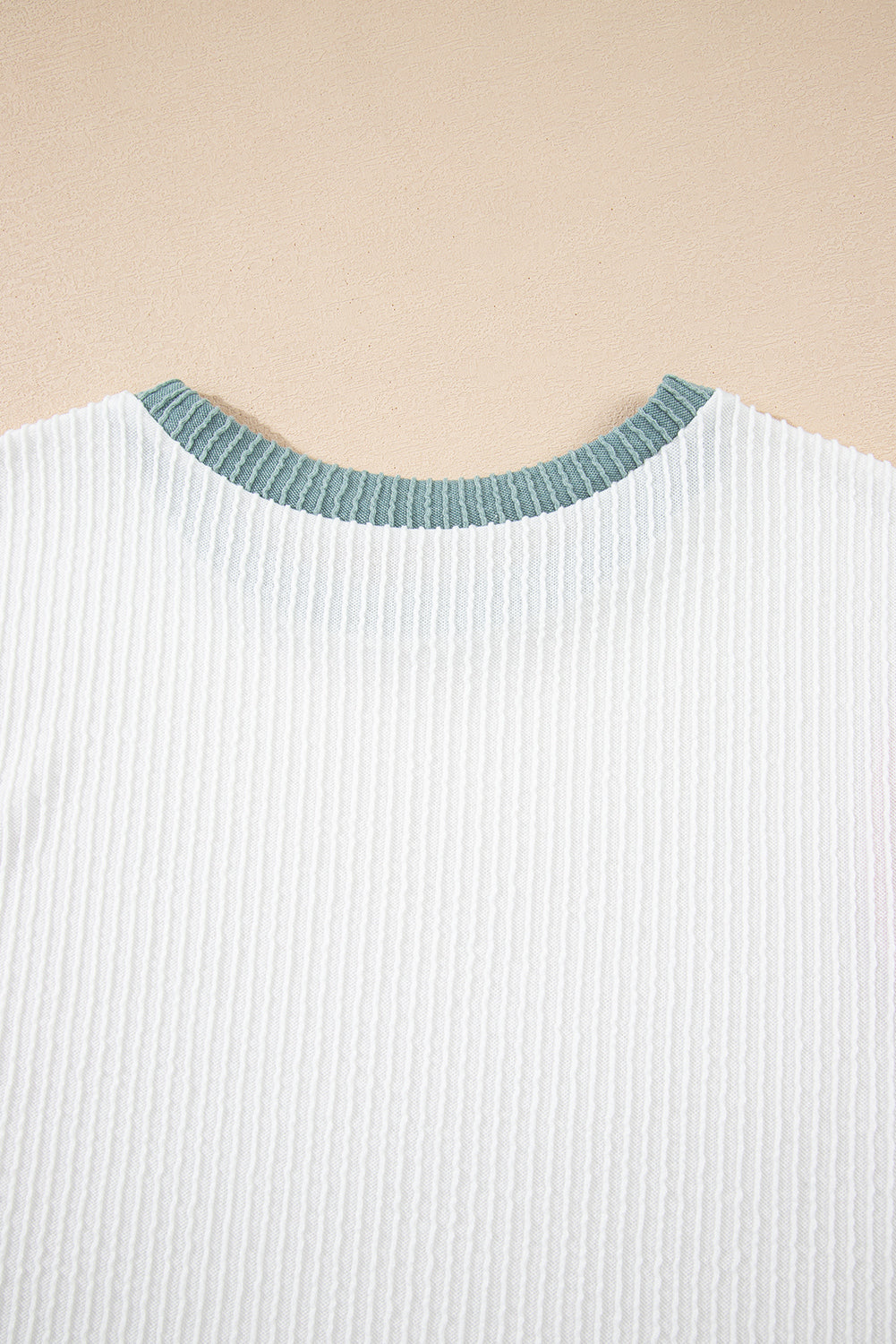 White Color Block Corded Knit Crew Neck Tee