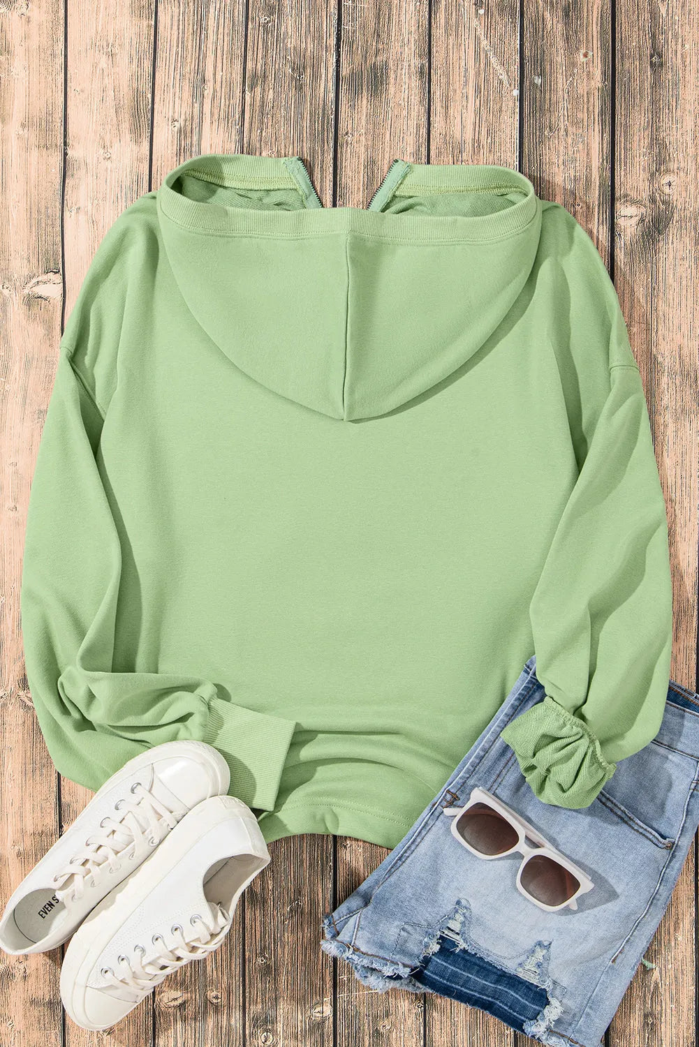 Smoke Green Solid Kangaroo Pocket Half Zipper Oversized Hoodie - Chic Meadow Boutique 