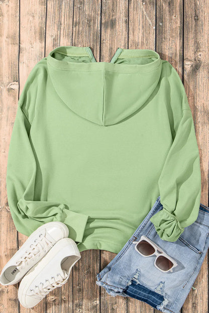 Tops/Sweatshirts & Hoodies Smoke Green Solid Kangaroo Pocket Half Zipper Oversized Hoodie