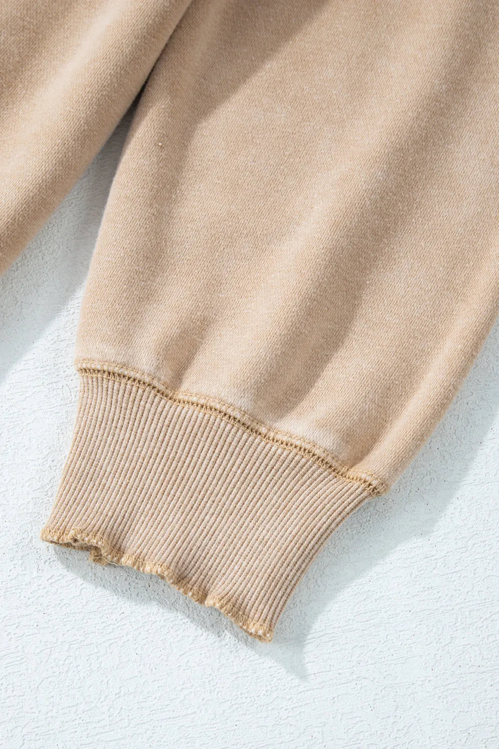 Light French Beige Solid Waffle Knit Patchwork Raglan Sleeve Sweatshirt - Chic Meadow Boutique 