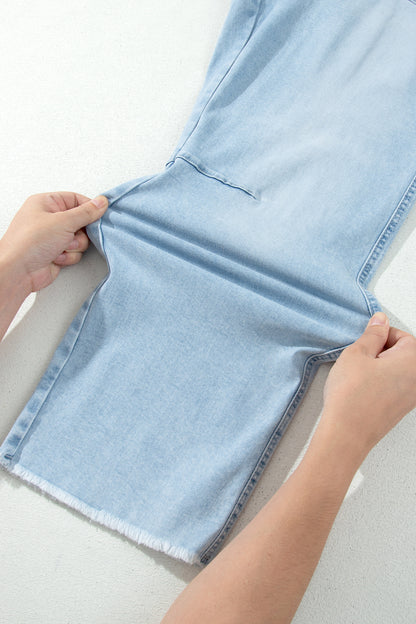 Beau Blue Plus Size Seam Detail Patch Pocket Raw Cut Shift Jeans