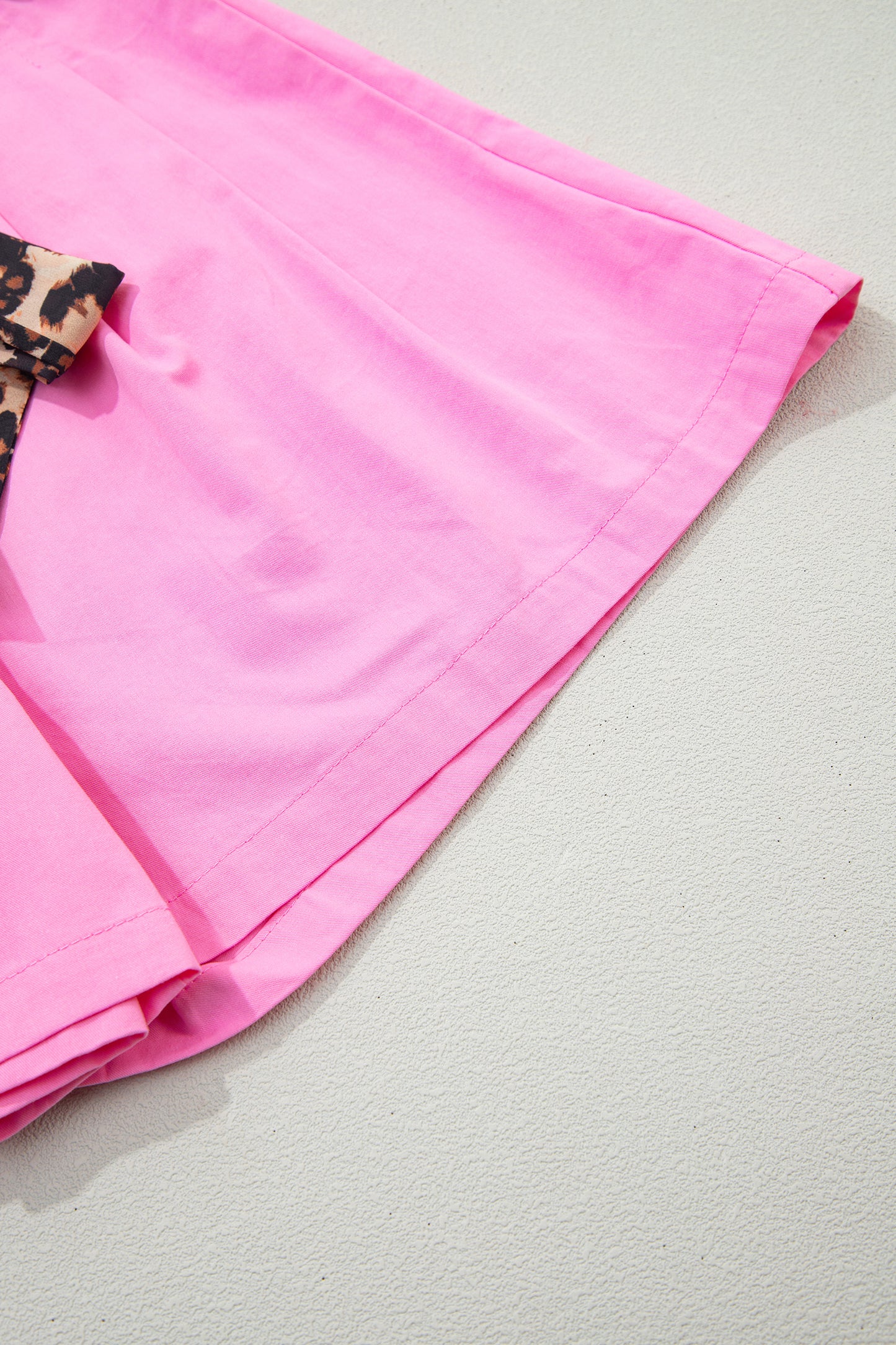 Bright Pink Leopard Contrast Sash Belt Pleated Wide Leg Shorts