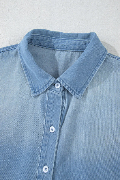 Beau Blue Risen Medium Washed Denim Shirt Dress - Chic Meadow Boutique 