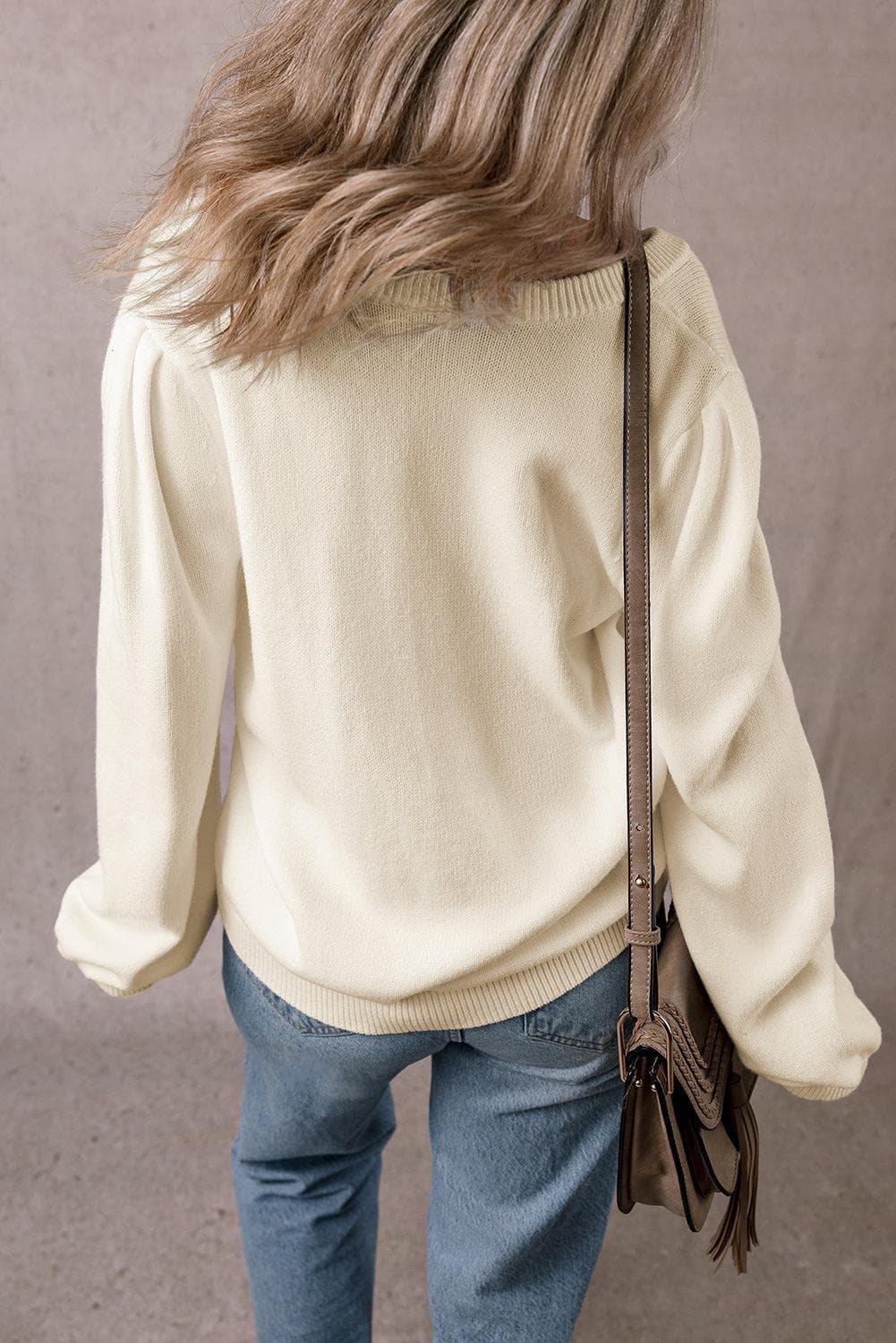 Sweaters & Cardigans/Cardigans Apricot Pleated Sleeve Hollow Detail Button Sweater Cardigan