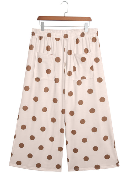 Khaki Polka Dot Elastic Waist Wide Leg Plus Size Pants
