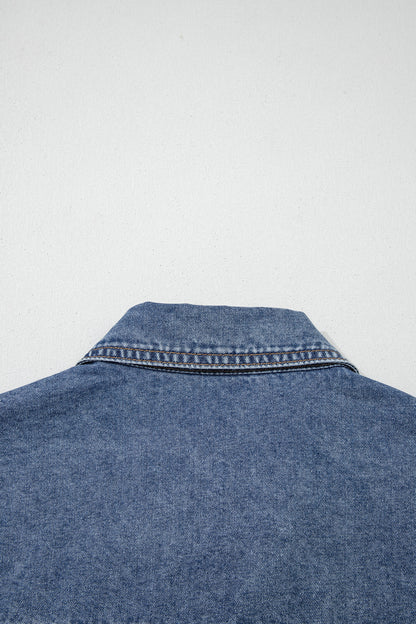 Ashleigh Blue Button Flap Pocket Cuffed Short Sleeve Denim Shirt