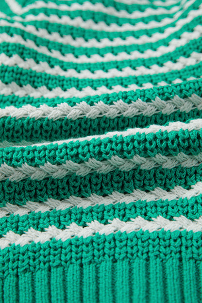 Green Stripe Short Sleeve Knit V Neck Bow Knot Sweater