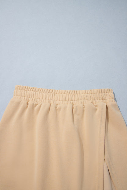Parchment Solid Color Long Sleeve Top Split Skort 2pcs Outfit