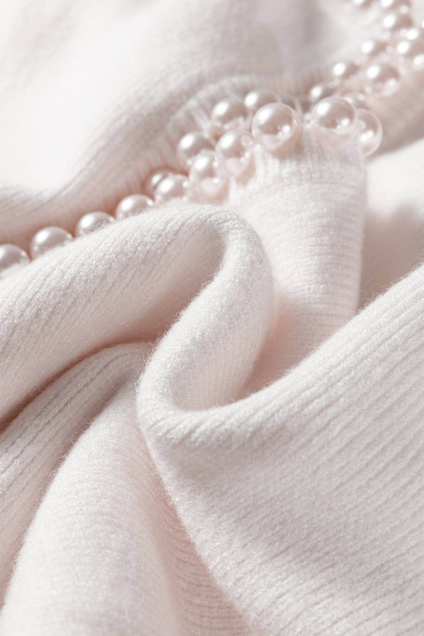 White Pearl Embellished Open Front Elegant Cardigan