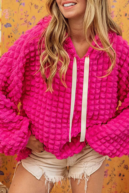 Rose Bubble Textured Waffle Hoodie - Chic Meadow Boutique 