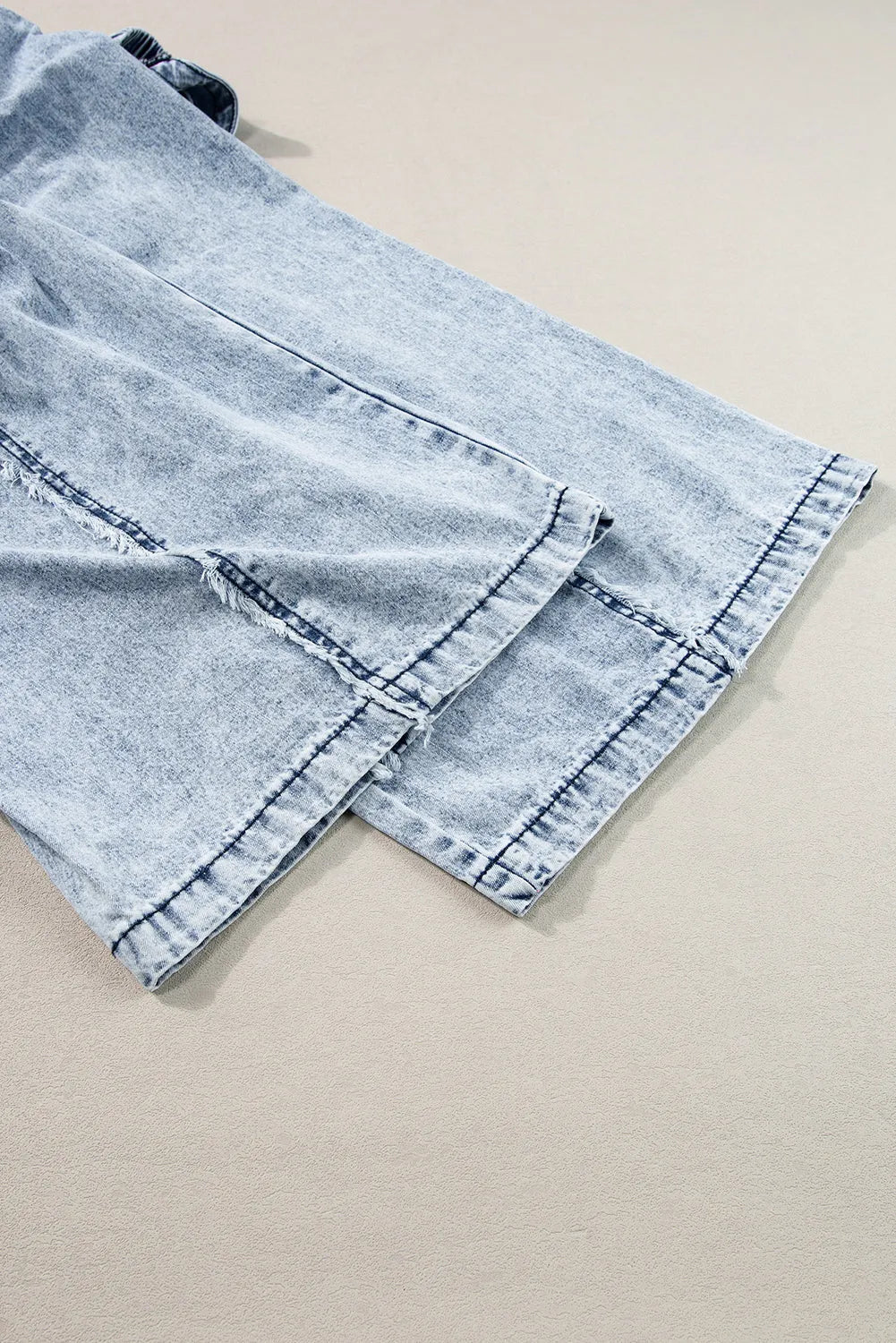 Beau Blue Light Wash Frayed Exposed Seam Wide Leg Denim Overall - Chic Meadow Boutique 