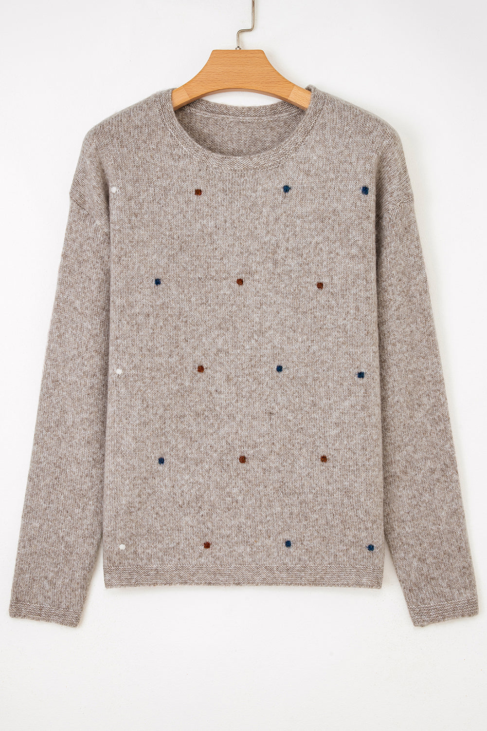 Gray Morn Contrast Colored Dot Detail Drop Shoulder Sweater