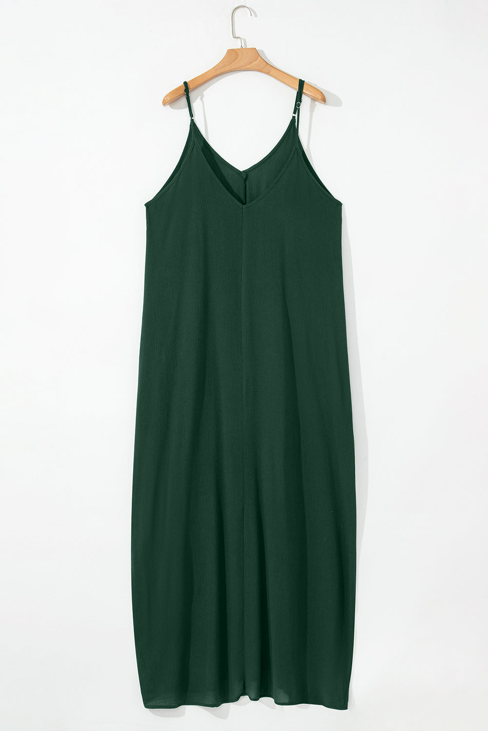 Duffel Green Spaghetti Straps Pocketed Slouchy Maxi Dress