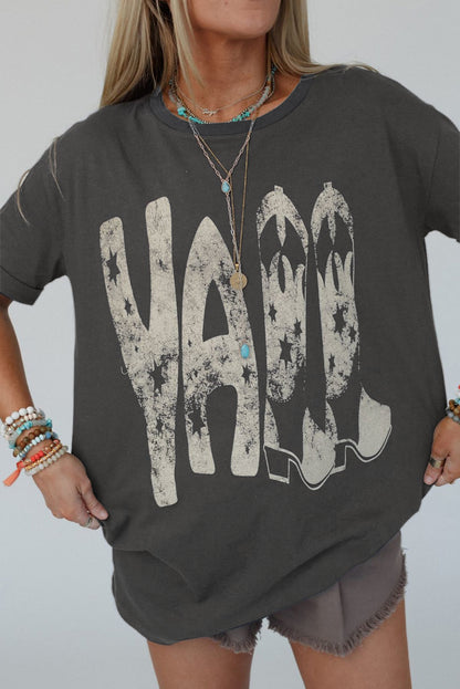 Carbon Grey Vintage Yall Cowboy Boots Graphic Tee