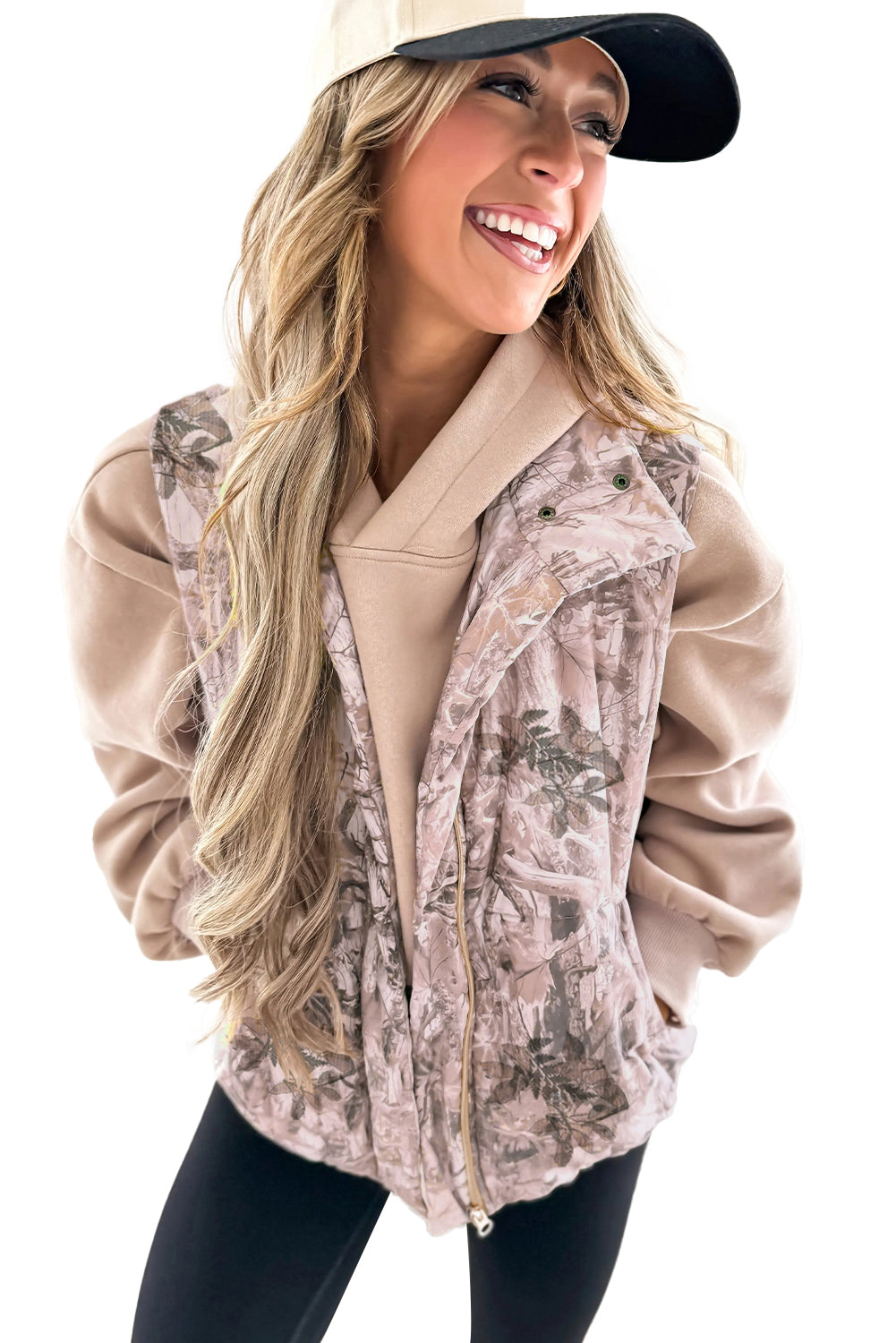 Brown Camo Leaf Print Winter Puffer Vest