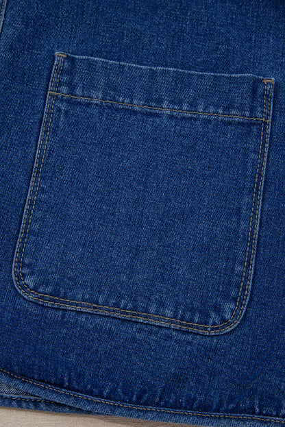 Sail Blue Vintage Fastening Big Patched Pockets Straight Cut Deep Wash Denim Jacket