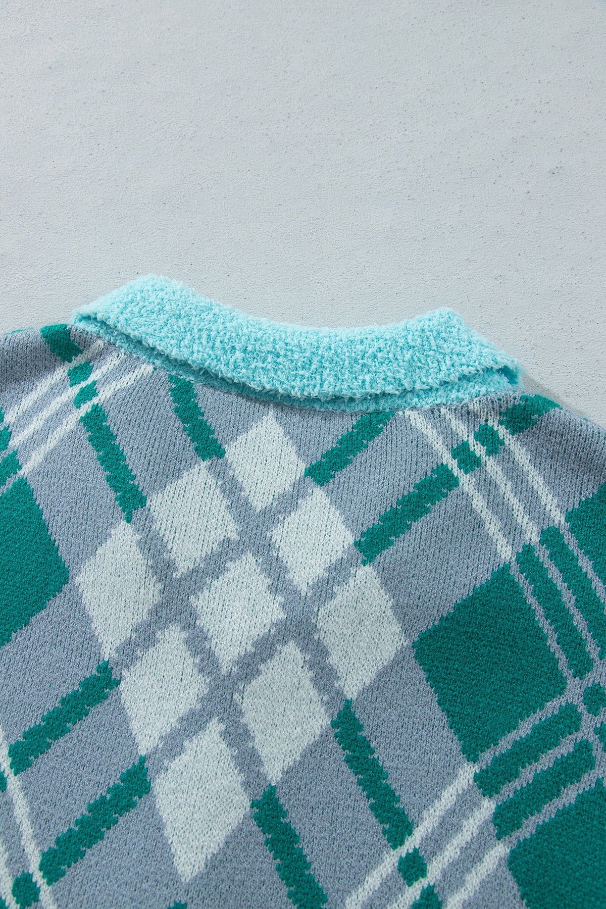 Green Plaid V Neck Long Sleeve Shift Cardigan Sweater