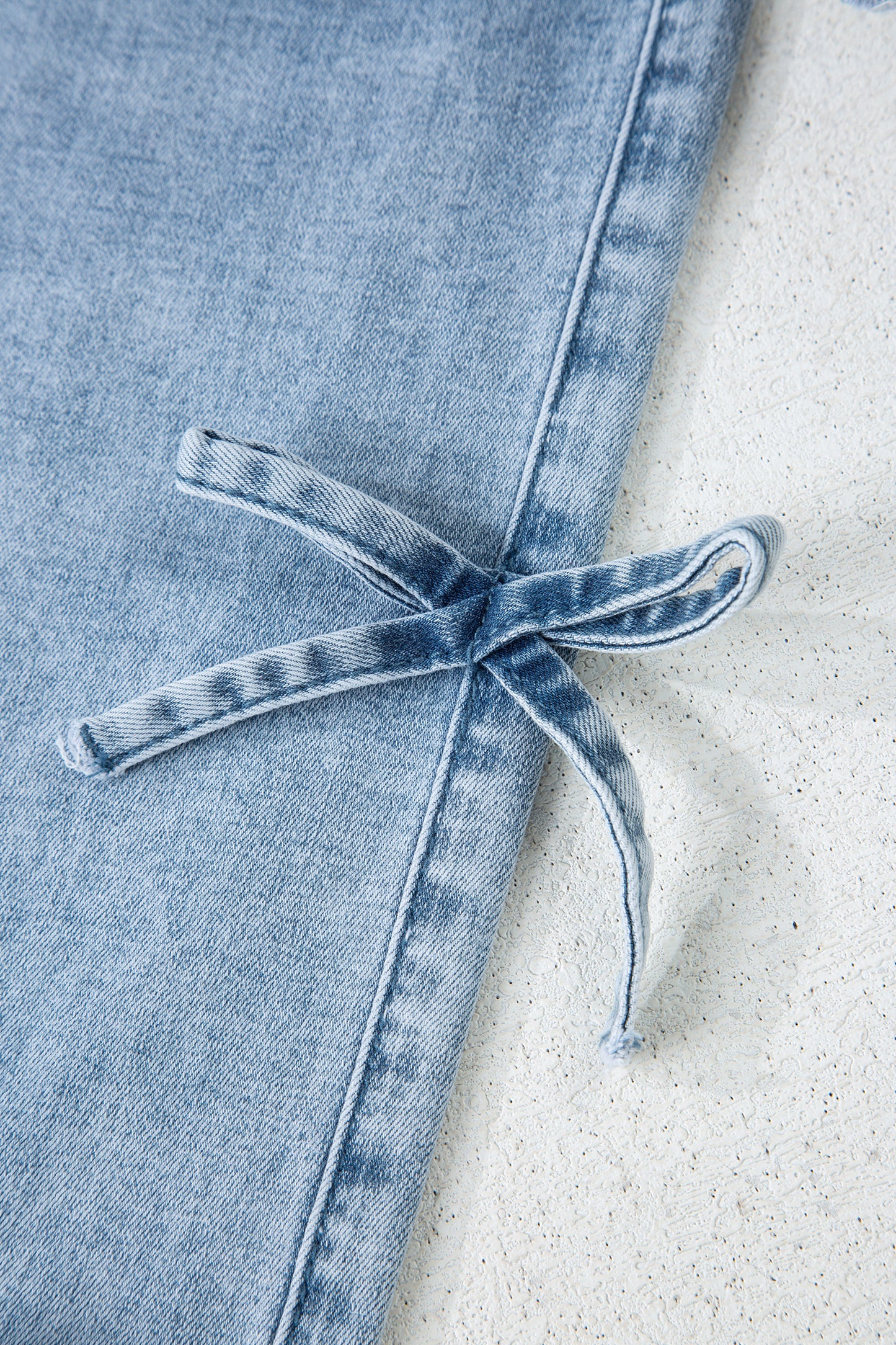 Beau Blue Bow Knot Side Detail Straight Leg Loose Jeans