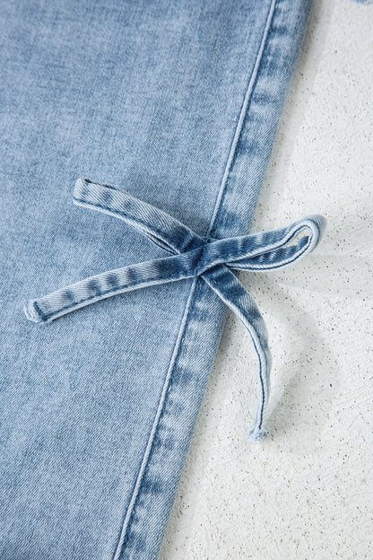 Beau Blue Bow Knot Side Detail Straight Leg Loose Jeans