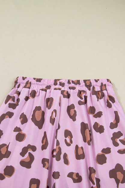 Pink Drawstring Leopard Print Patch Pocket Loose Pants