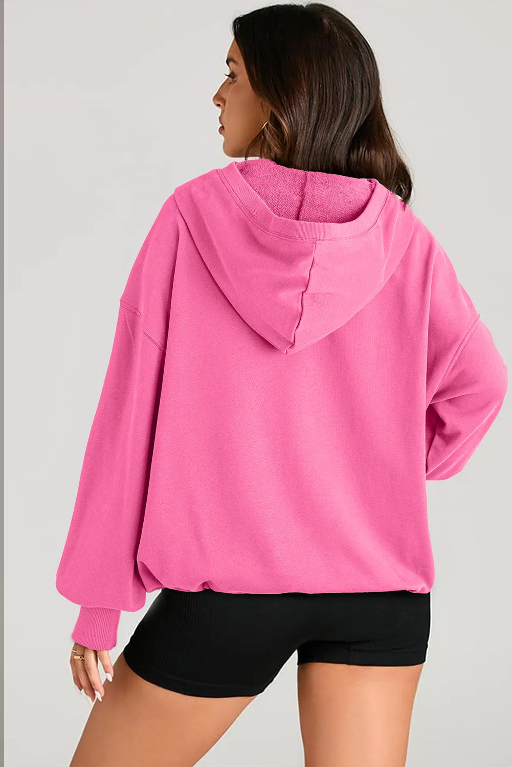 Bonbon Solid Kangaroo Pocket Half Zipper Oversized Hoodie - Chic Meadow Boutique 