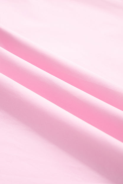 Pink Contrast Striped V Neck Collision Short Puff Sleeve Blouse