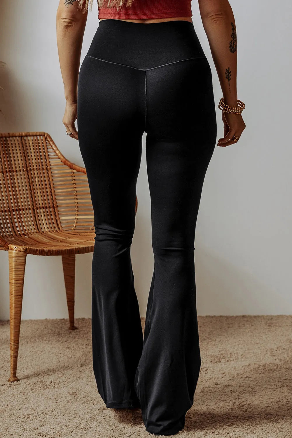 Black V Shape High Waist Flared Leggings - Chic Meadow Boutique 