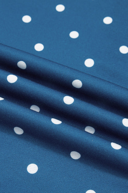 Blue Polka Dot Print Metal Button Collar Casual Pullover Sweatshirt