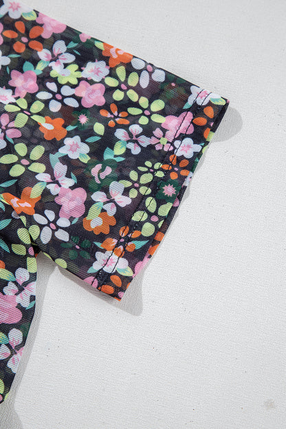 Black Sheer Floral Mesh Round Neck T Shirt