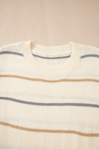 Multicolour Striped Print Drop Shoulder Shift Sweater Mini Dress