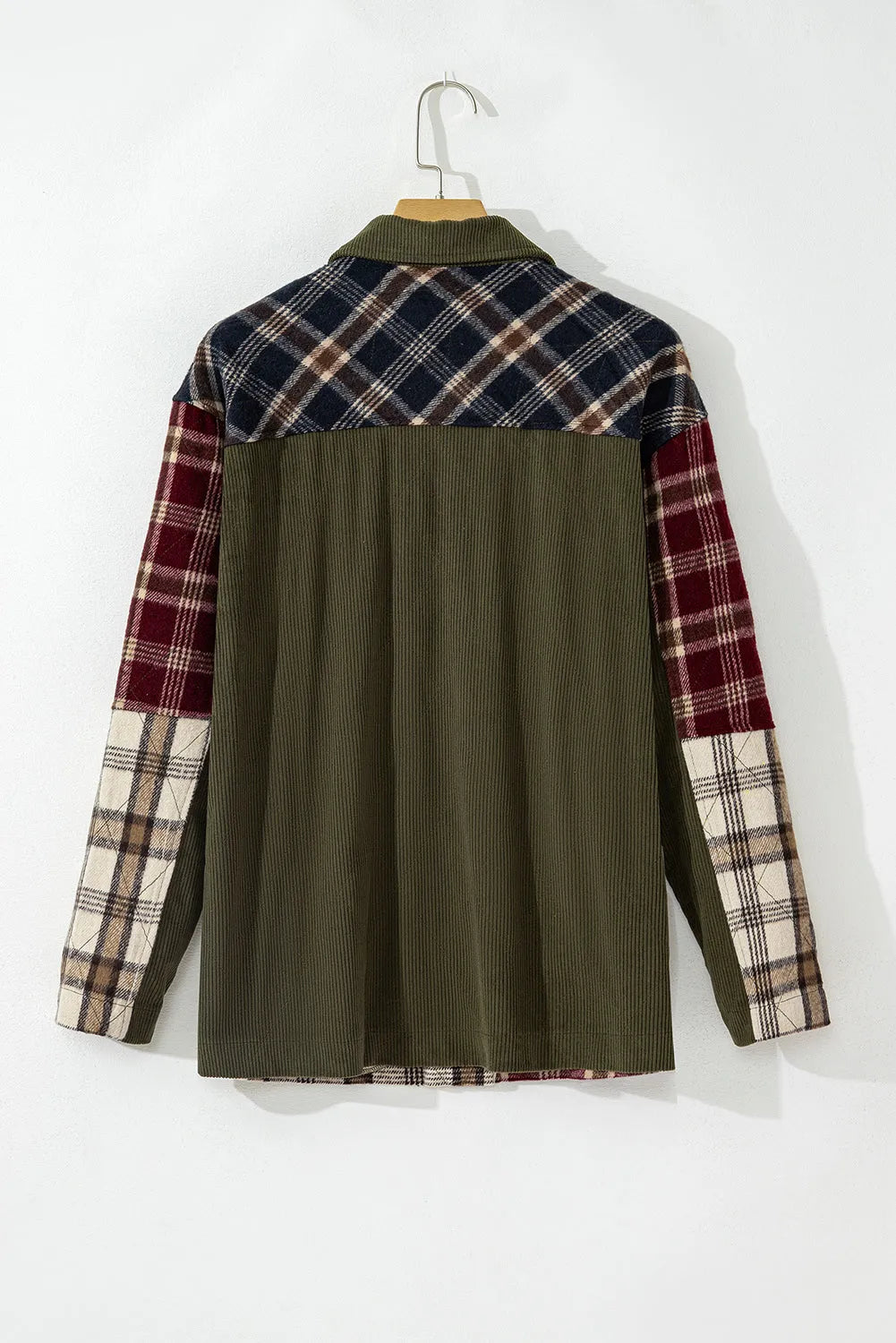 Red Mixed Plaid Patchwork Retro Shacket - Chic Meadow Boutique 