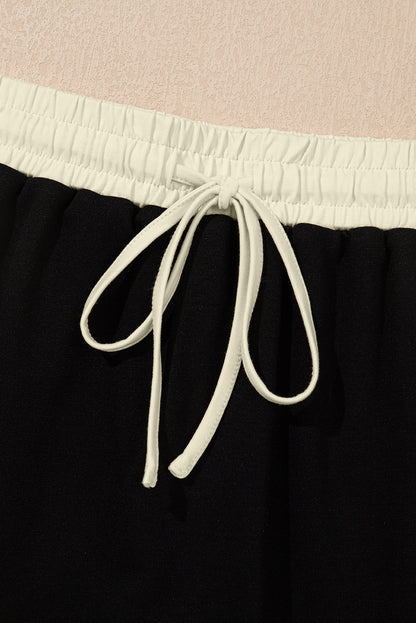 Black Colorblock Edge Drop Shoulder T Shirt and Skort 2Pcs Set